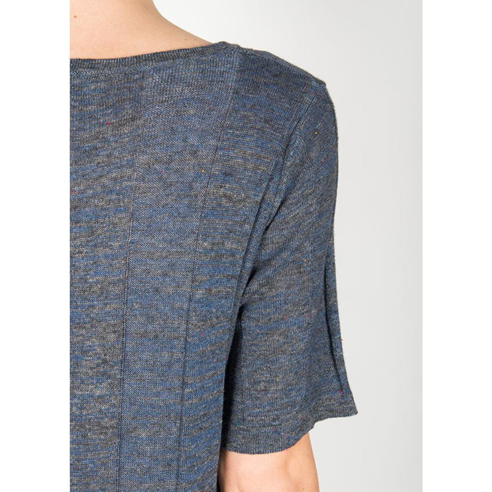 Micaela Greg Blue Wide Rib T Shirt Sweater Dress Midi Shirt Sleeve Womens Size M - Picture 4 of 10